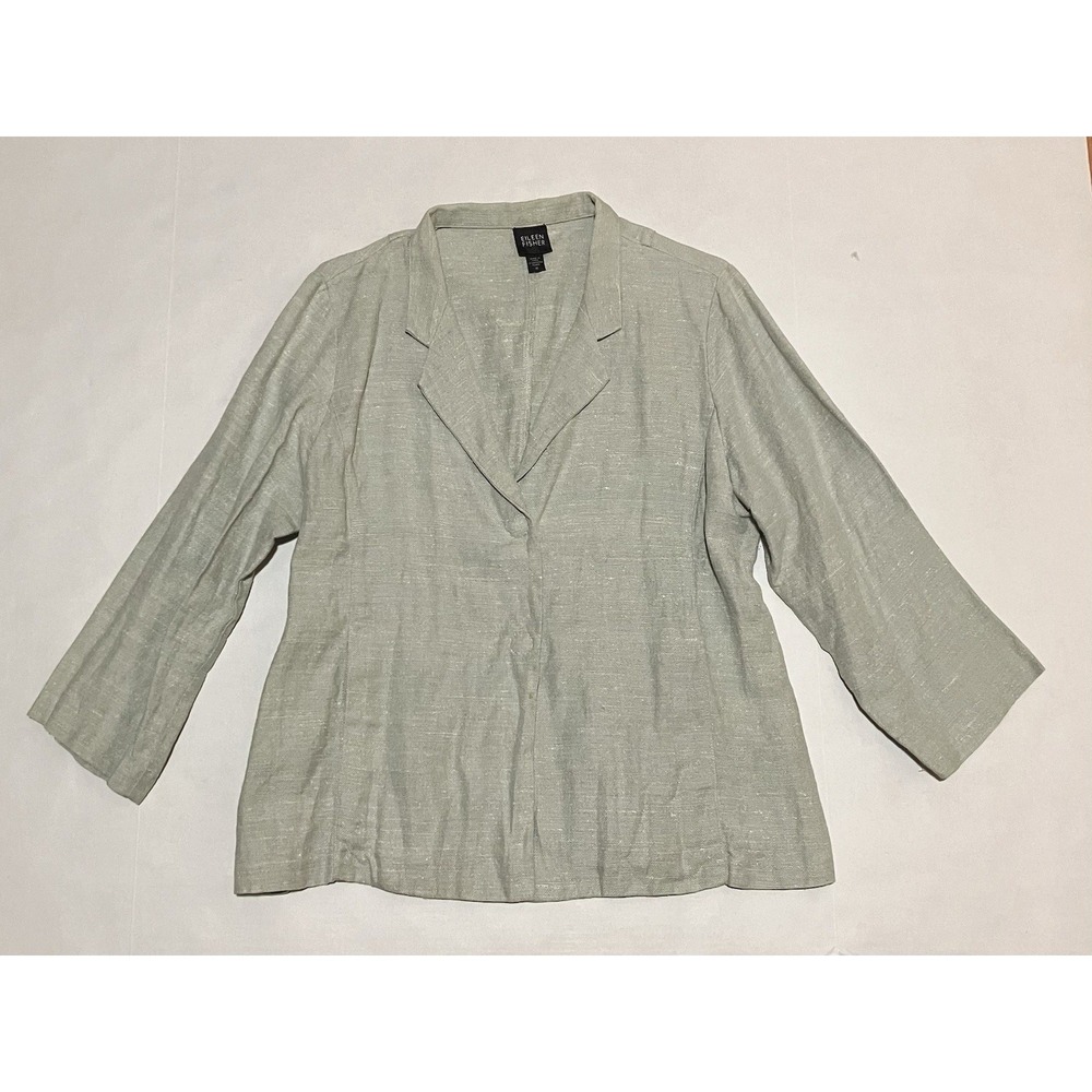 Eileen Fisher Womens Size Medium Linen Silk Blend Blazer Light Mint Green Snap